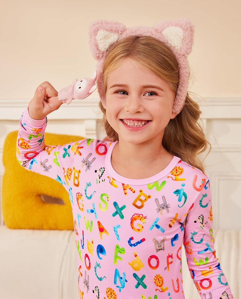 Bamboo Viscose Toddler Girls Kids Pajama Sets - Snug fit Long-Sleeve Softness Sleepwear Pjs 2pcs Jammies