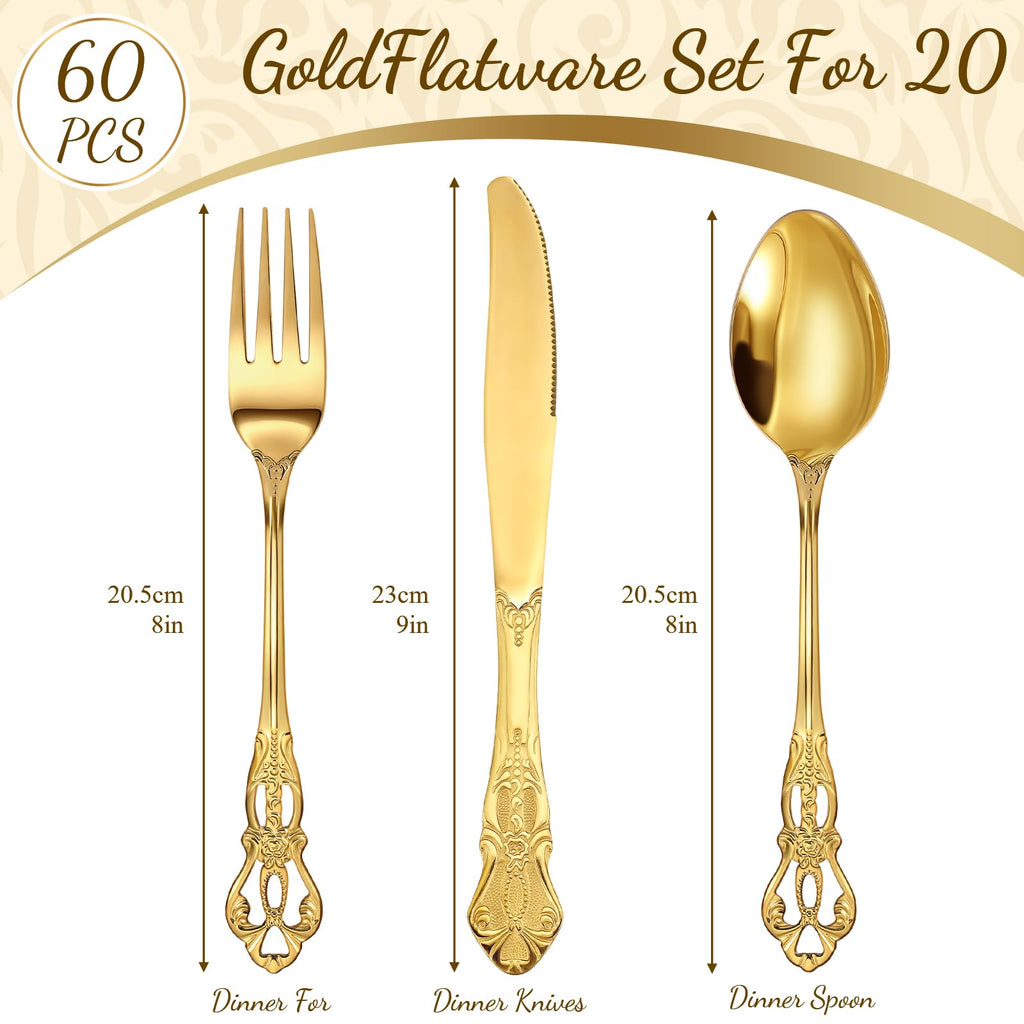 60 Pcs Royal Gold Silverware Set Stainless Retro Baroque Cutlery