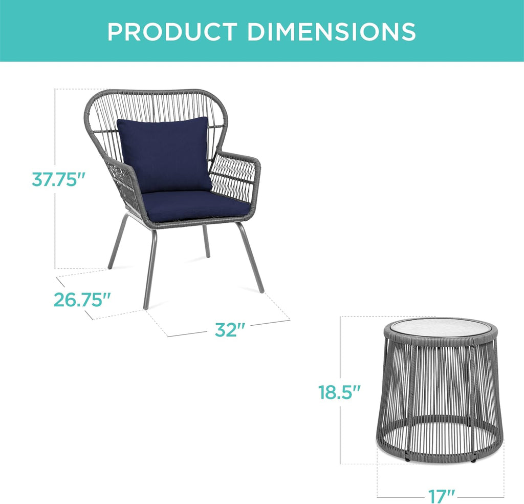 Best Choice Products 3-Piece Patio Conversation Bistro Set, Outdoor All-Weather Wicker Furniture for Porch