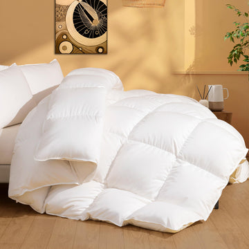 Goose Feather Down Comforter, Soft All Season Medium Warmth Duvet Insert, Luxury Hotel Bedding Comforters