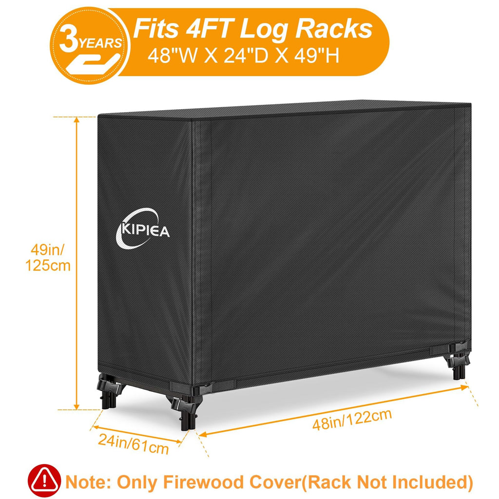 4FT Waterproof Firewood Storage Log Rack Cover, Heavy Duty 600D Outdoor Wood Storage Rack Cover with Buckles and