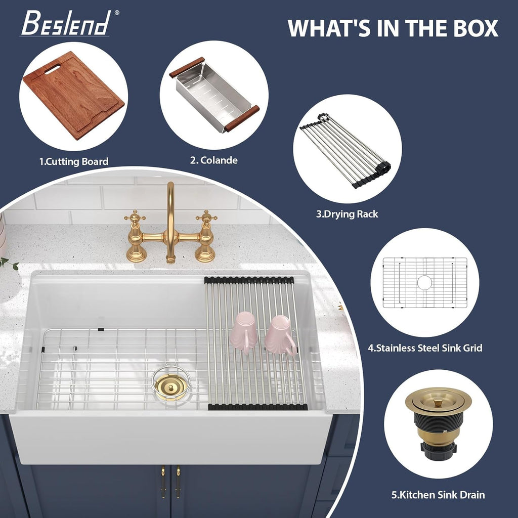 33 Inch Farmhouse Sink White Workstation