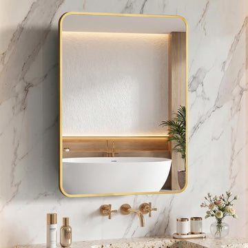 24x30 Inch Bathroom Medicine Cabinet with Mirror Gold Metal Framed Recessed or Surface Wall Mounted Mirrored Medicine
