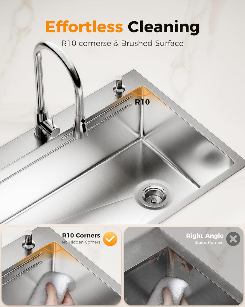 33X22 Drop Sink, 304 Stainless Steel Workstation Sink | Pop-Up Drain, Workstation Sink, Upgraded Fast Drain, Topmount