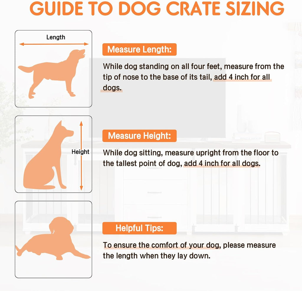 Dog Crate Furniture, Indoor Wooden Farmhouse Dog Kennel Furniture with 3 Drawers & 2 Lockable Doors