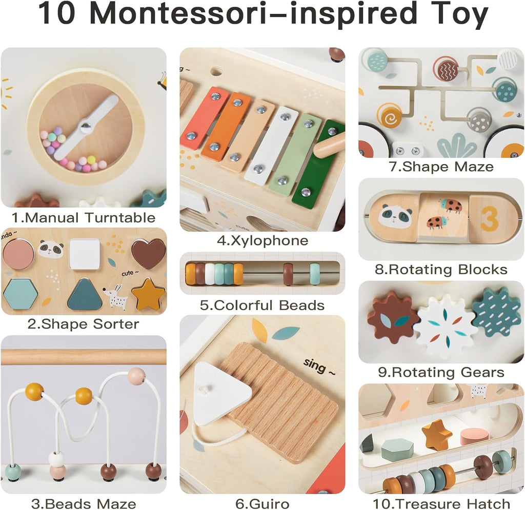 Wooden Baby Walker, Activity Cube Push Walker for Boys and Girls, Toddler Montessori Learning to Walk Toy
