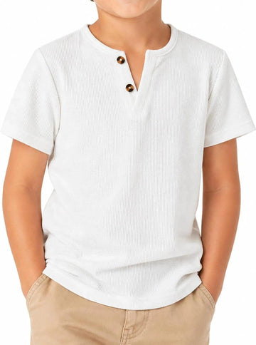 Boys Waffle Knit Henley Shirt Short Sleeve Textured Summer Tee Tops