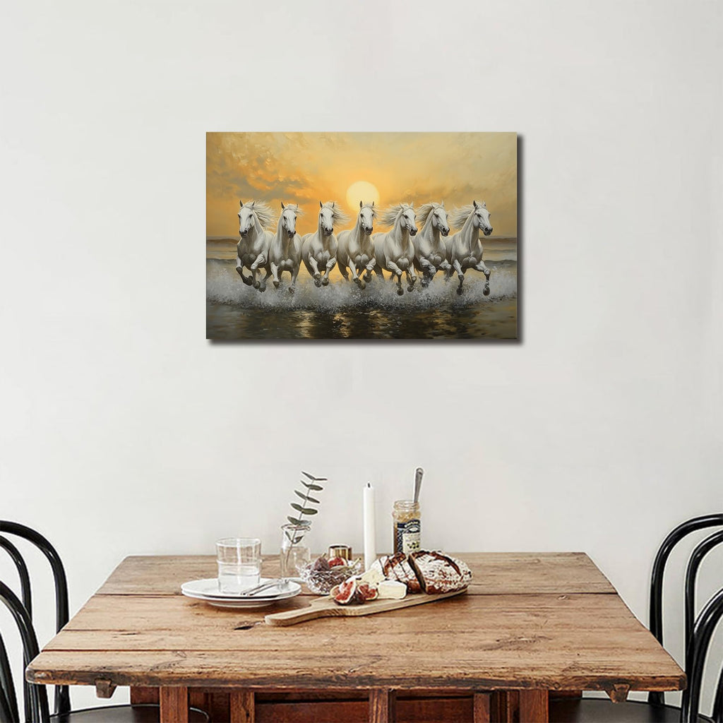 Horse Pictures Wall Decor, 7 Running Horses Wall Art Vastu With Frame, Horse Posters Canvas Wall Art, Seven Horses