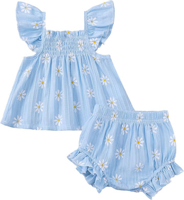Newborn Baby Girl Summer Clothes Infant Girl Outfits Sleeveless Ruffle Top and Bloomers Shorts Set 0 3 6