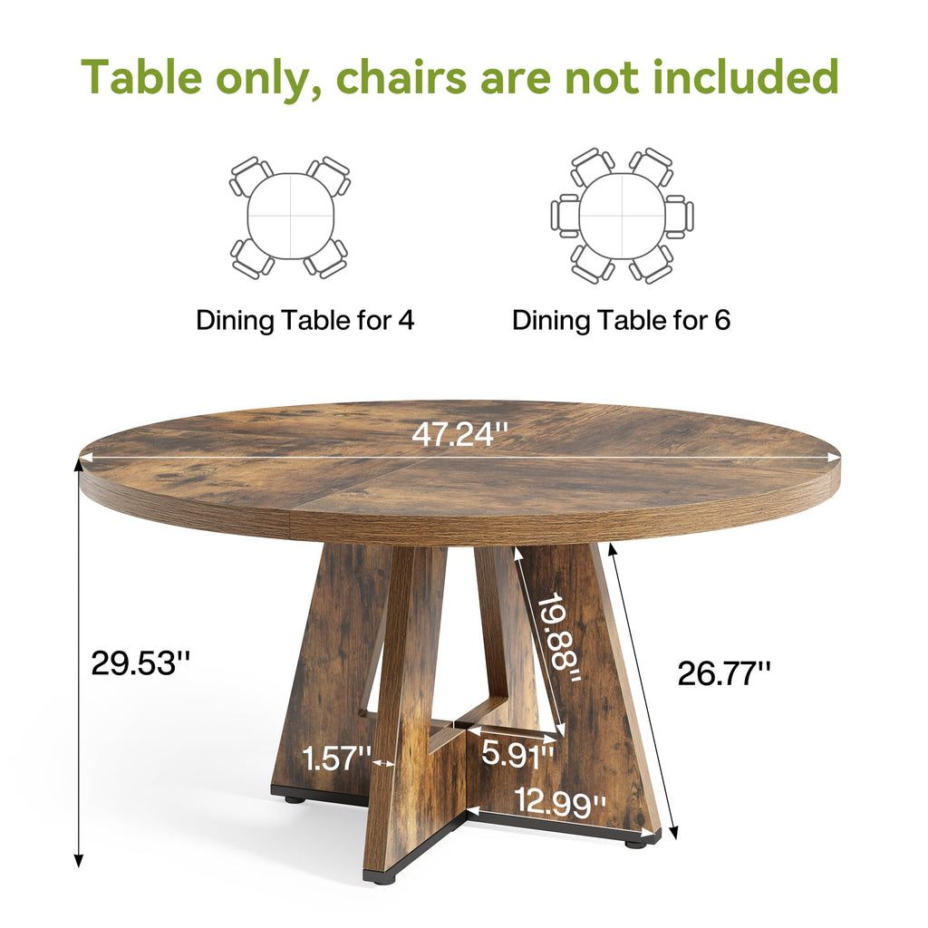 Round Dining Table for 4-6 People, 47 Inches Dining Room Table with Wooden Pedestal Base, Circle Kitchen Tables
