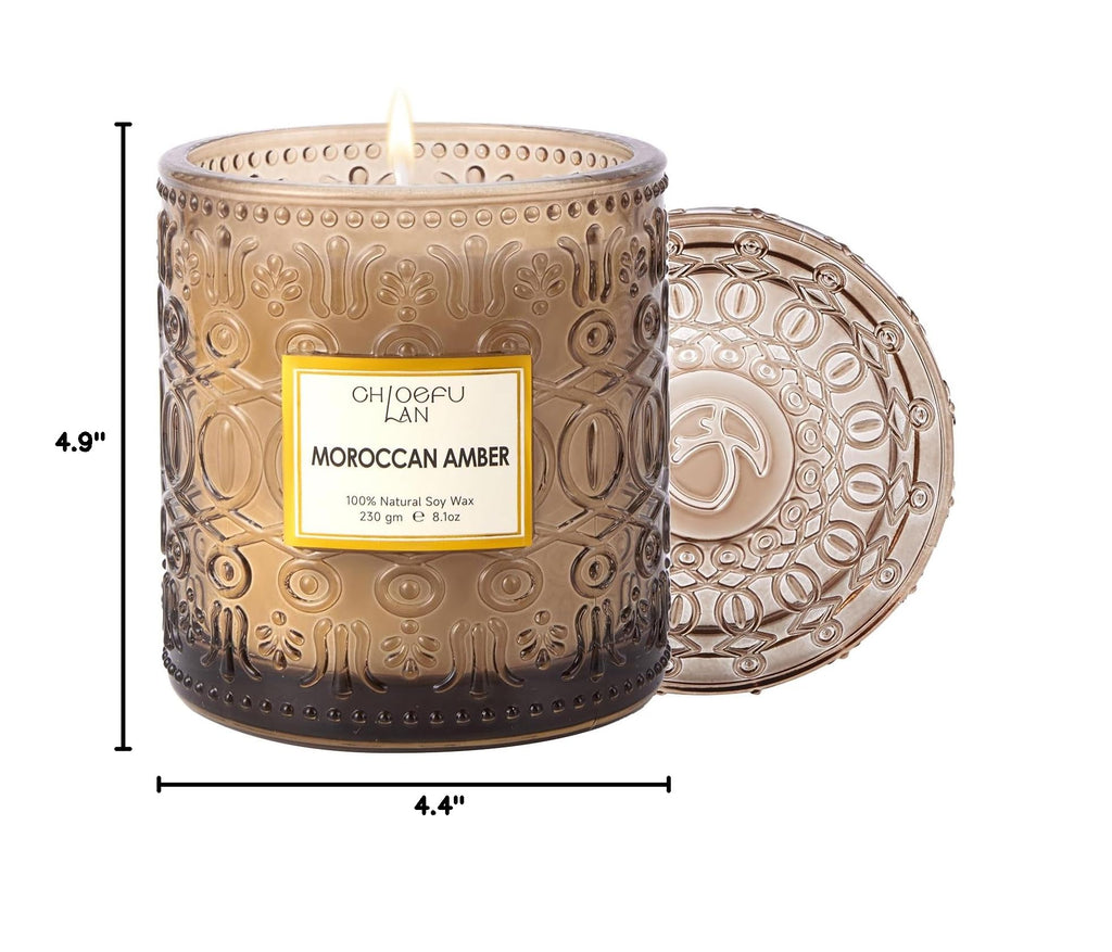 Amber Candles Scented, Gifts for Women & Men, Luxury Glass Jar Candle, Natural Soy Wax, Home Decor, 55 Hours Long