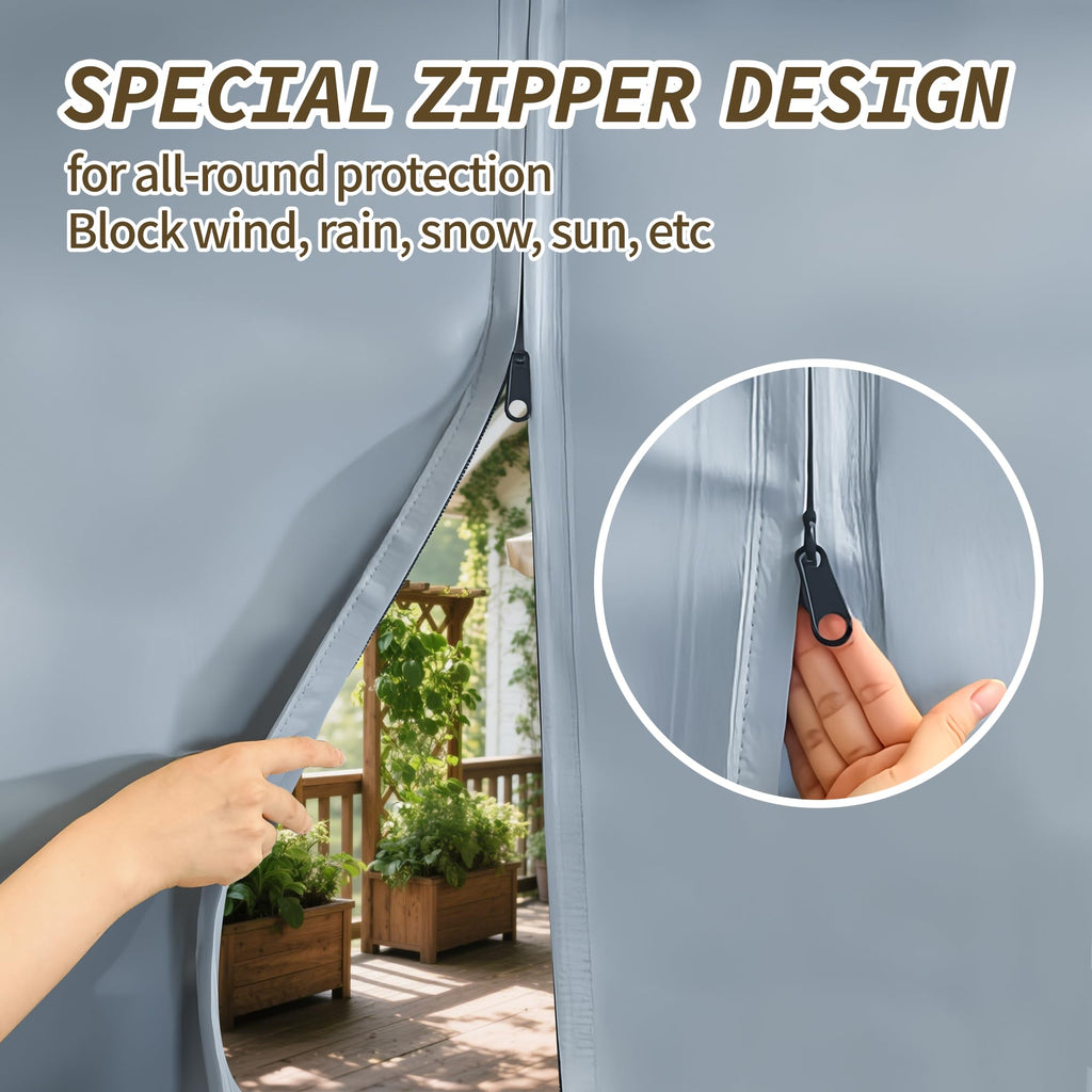 Outdoor Curtains Waterproof, Zipper Design 2 Panels Privacy Weatherproof Blackout Curtain Top & Bottom Grommet