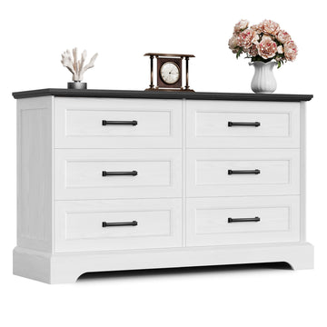 Farmhouse Dresser, 6 Drawers Dresser, White & Black