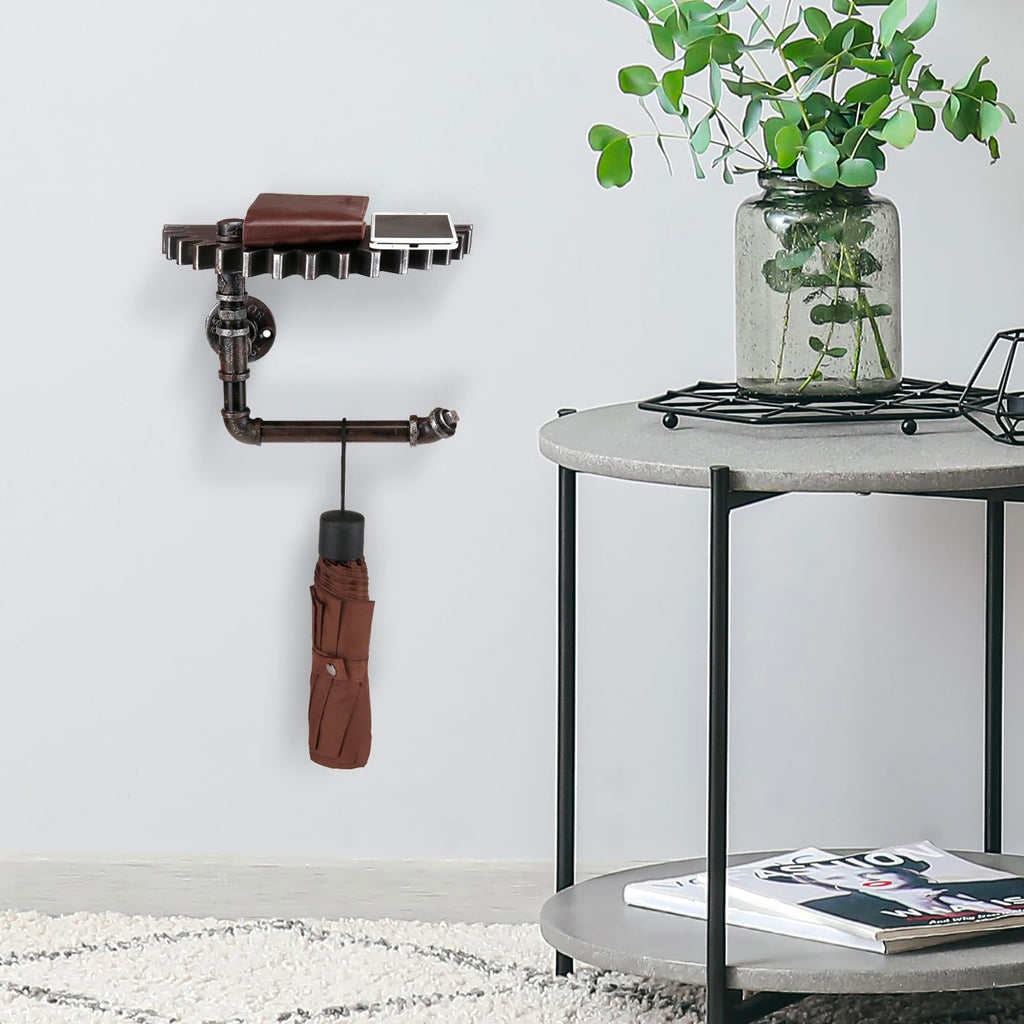 Industrial Pipe Shelf with Toilet Paper Holder, Metal Wall Rack