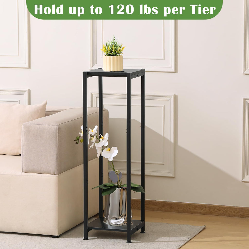 40 Inch Extra Tall Plant Stand Indoor,2 Tier Pedestal Stand,Black | Rock-Solid Stability,Adjustable Feet,0.8x0.8"