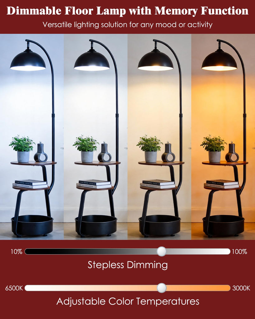 Smart Floor Lamp with Side Table, Dimmable