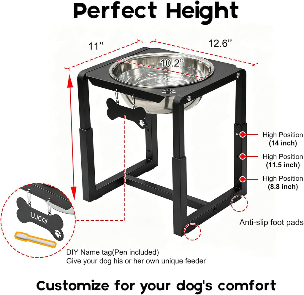 Metal Elevated Dog Bowls, Raised Dog Bowls for Medium/Large Breeds with One 111oz Stainless Steel Water Bowls, 3