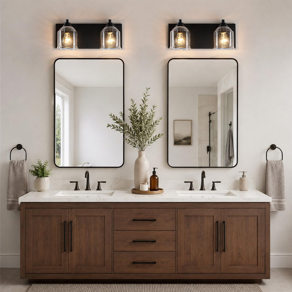 16" 2-Light Farmhouse Bathroom Vanity Light with Bubble Glass, Black
