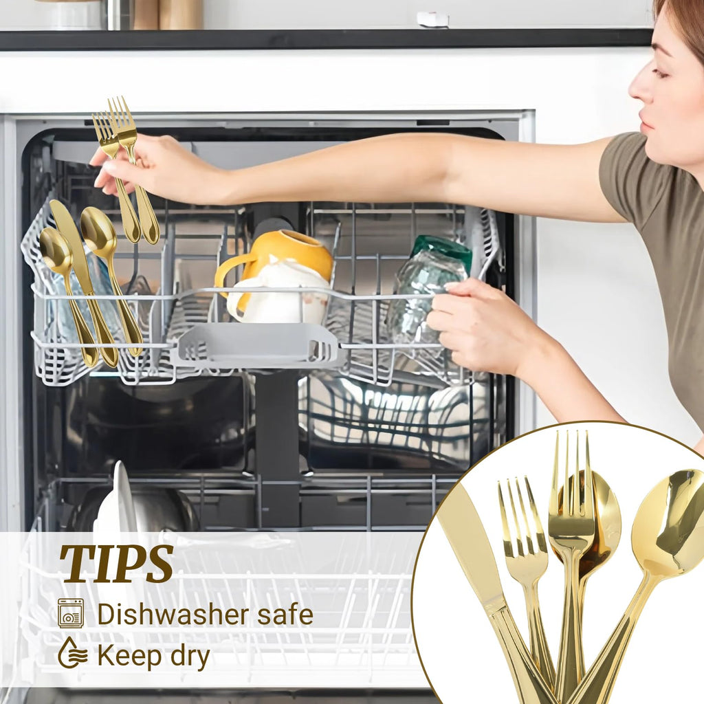 Gold Silverware Set for 8, 18/0 Premium Stainless Steel Flatware Set, Heavy Duty and Modern Design Cutlery Set, Mirror
