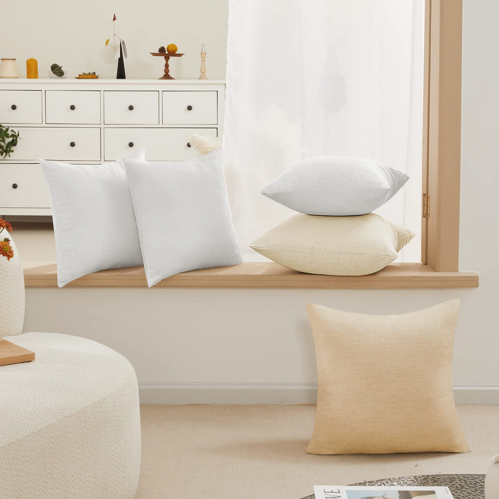 Faux Linen Throw Pillow Covers for Sofa and Couch, Hidden Zipper