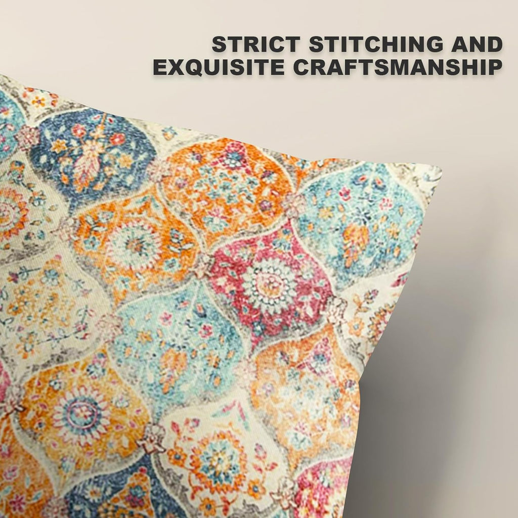 Boho Throw Pillow Covers 18x18 inch Set of 2,Soft Pillowcases Bohemia Carpet Printing Pattern Decorative Sofa Living