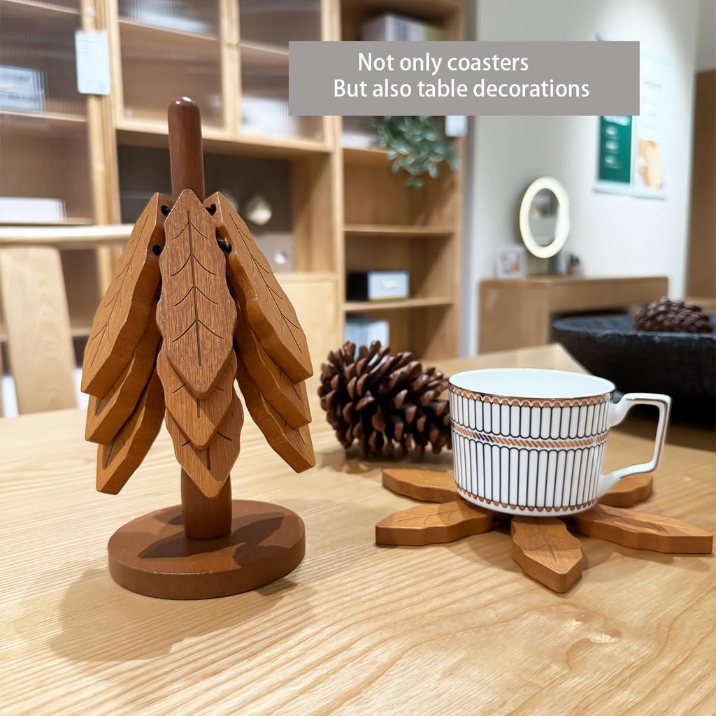 Creative Tree-Shaped Wooden Trivet - Foldable Dining Table Decor & Multi-Functional Heat Pad for Pots, Pans & Cups - Set of 4