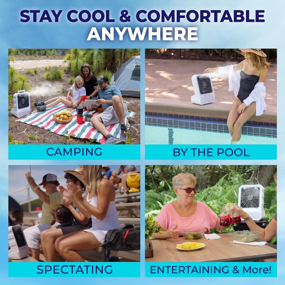 Outdoor Evaporative Cooler, Portable & Ultra-Quiet Air Cooler with 4 Fan Speeds, USB Rechargeable, 6