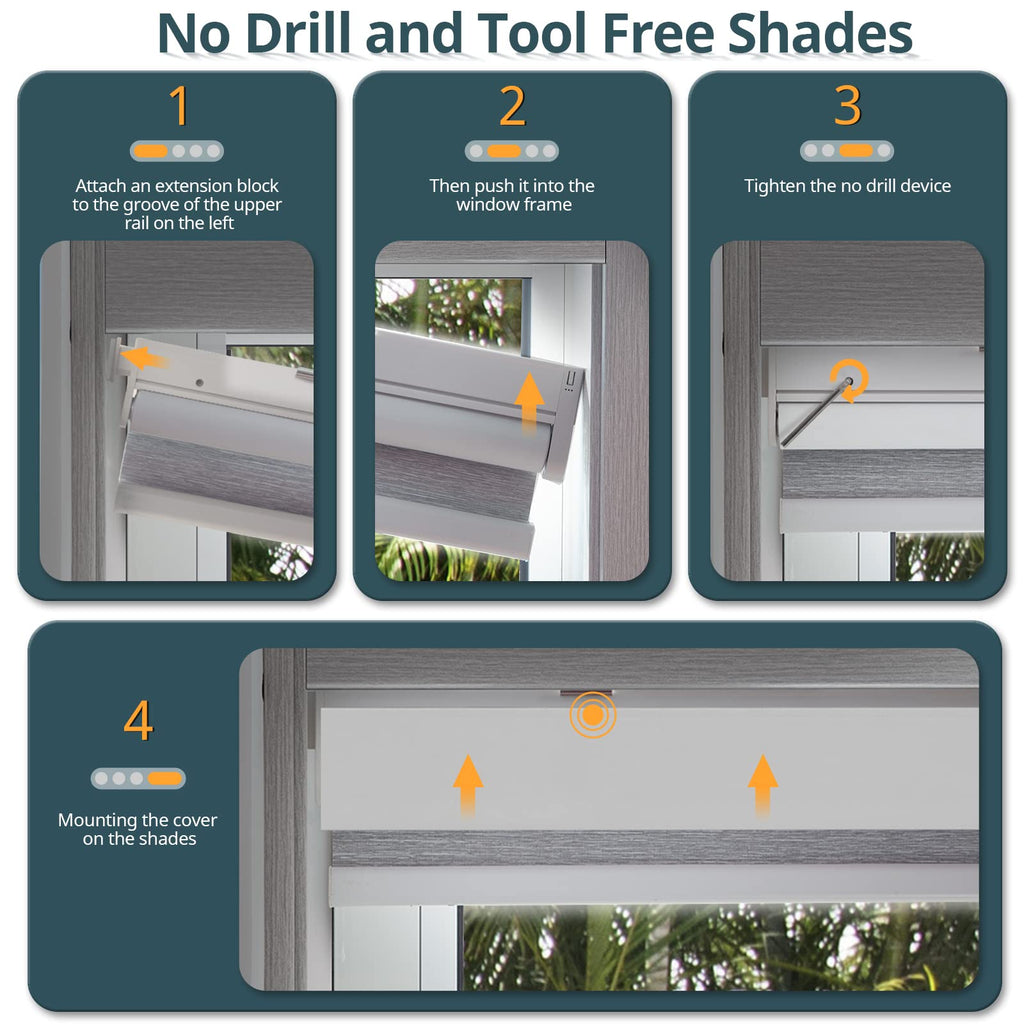 Motorized Blinds No Drill Automatic Roller Shades with Remote Control Cordless Smart Electric Windows Blinds