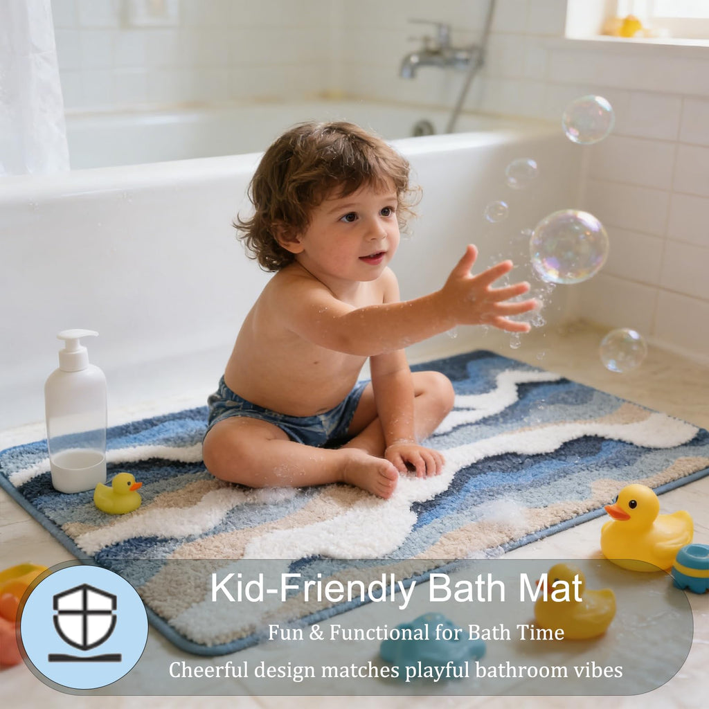 Beach Bathroom Rugs, 20"x32" Highly Absorbent Non-Slip Bath Mat(Blueswell)