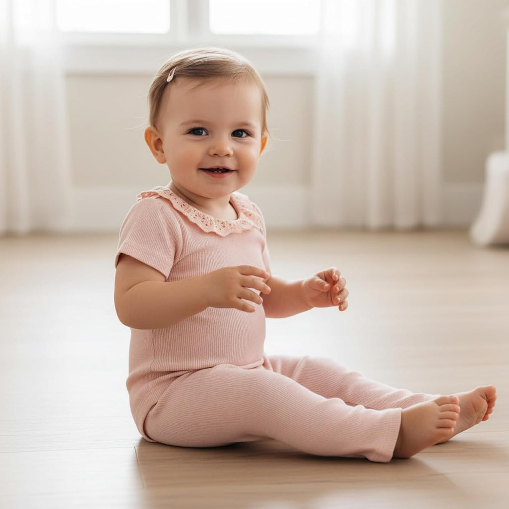 Certified Organic Cotton Spring Summer Top & Bottom Set for Baby & Kids- Blush, 12-18 Months