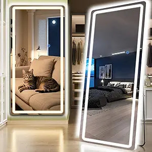 Standing Mirror Full Length with Led Lights, 71"X32" Lighted Mirror with Dimming & 3 Color Lighting, Tall Mirror Full