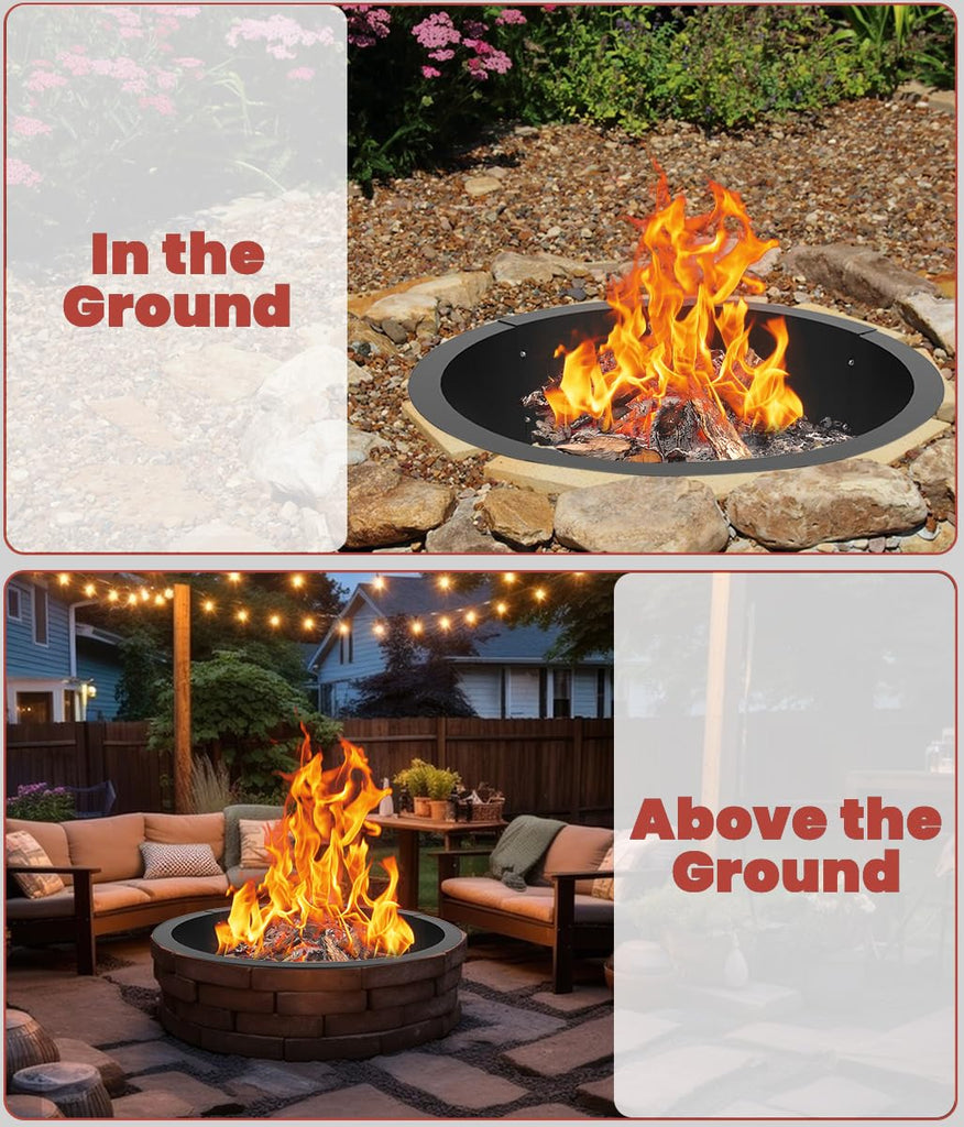 36 Inch Inner Round Fire Pit Ring Insert for Outside Wood Burning, 40 Inch Outer 36 Inch Inner DIY Outdoor Fire Pit