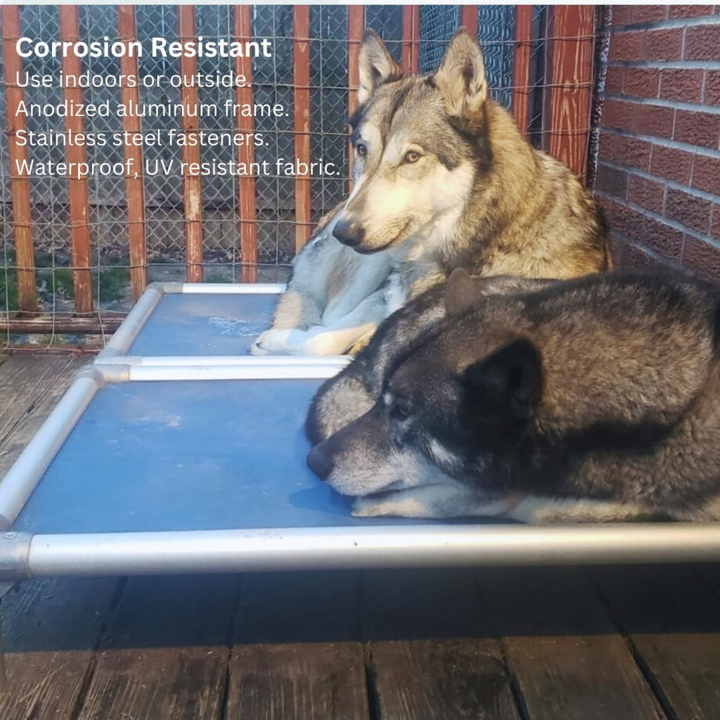 Chewproof Elevated Dog Bed - Silver Aluminum - - Heavy Duty Vinyl - Smoke