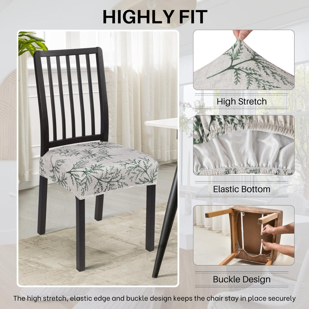 Dining Chair Seat Covers Set of 4, Rear Covered, Fern Leaves