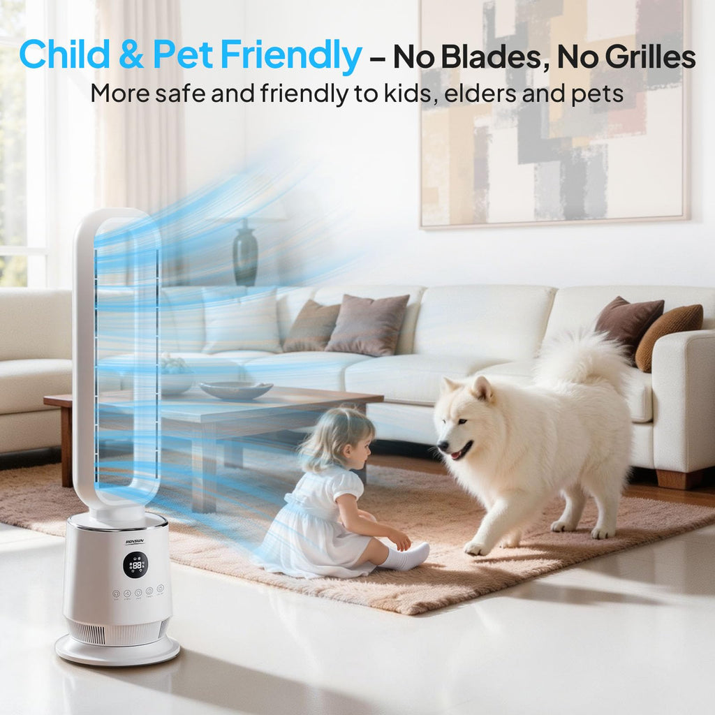 32" Bladeless Tower Fan , Smart Tower Fan with Remote, 90°Oscillating Bladeless Fan with 3 Modes, 3 Speeds & 12H