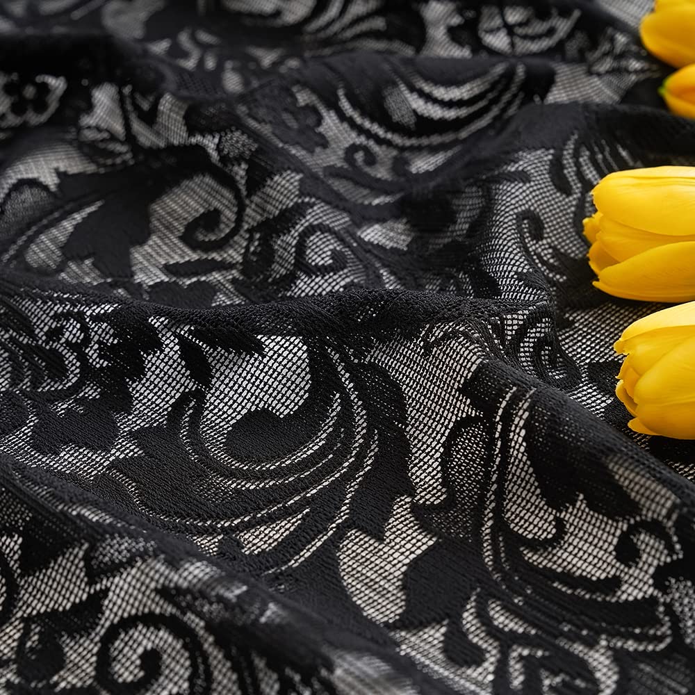Black Lace Curtains 72 inch Length 2 Panels Set -Vintage Paisley Black Sheer Curtain Panels Gothic Curtains French