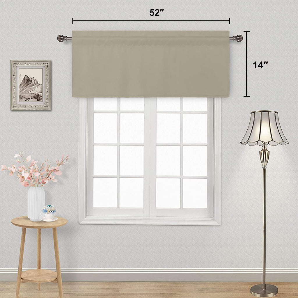 Taupe Valance for Kitchen Window Solid Rod Pocket Blackout Valance Curtains 52x14 inch Long, 1 Panel