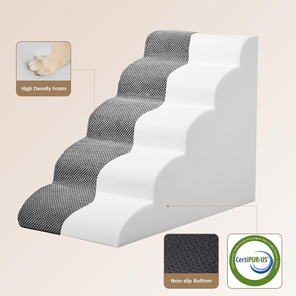 Curved Dog Stairs for High Beds 22.6" H, 5-Step Dog Steps, Grey