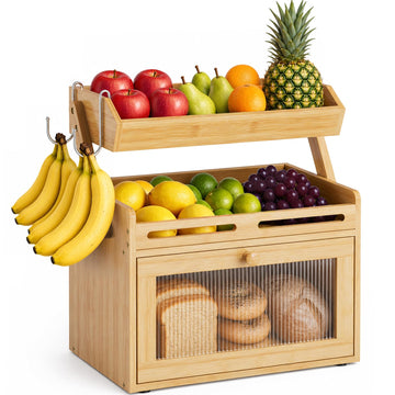 Countertop, Bamboo Bread Storage with Fruit Basket