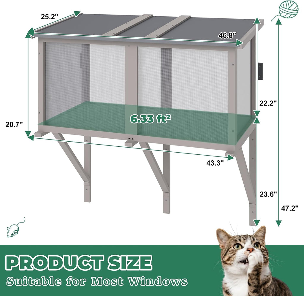 Catio Cat Window Box, Wooden Cat Catio for Indoor Cats, Window Enclosure for Sunbathing, Napping, Overlooking, Keeps