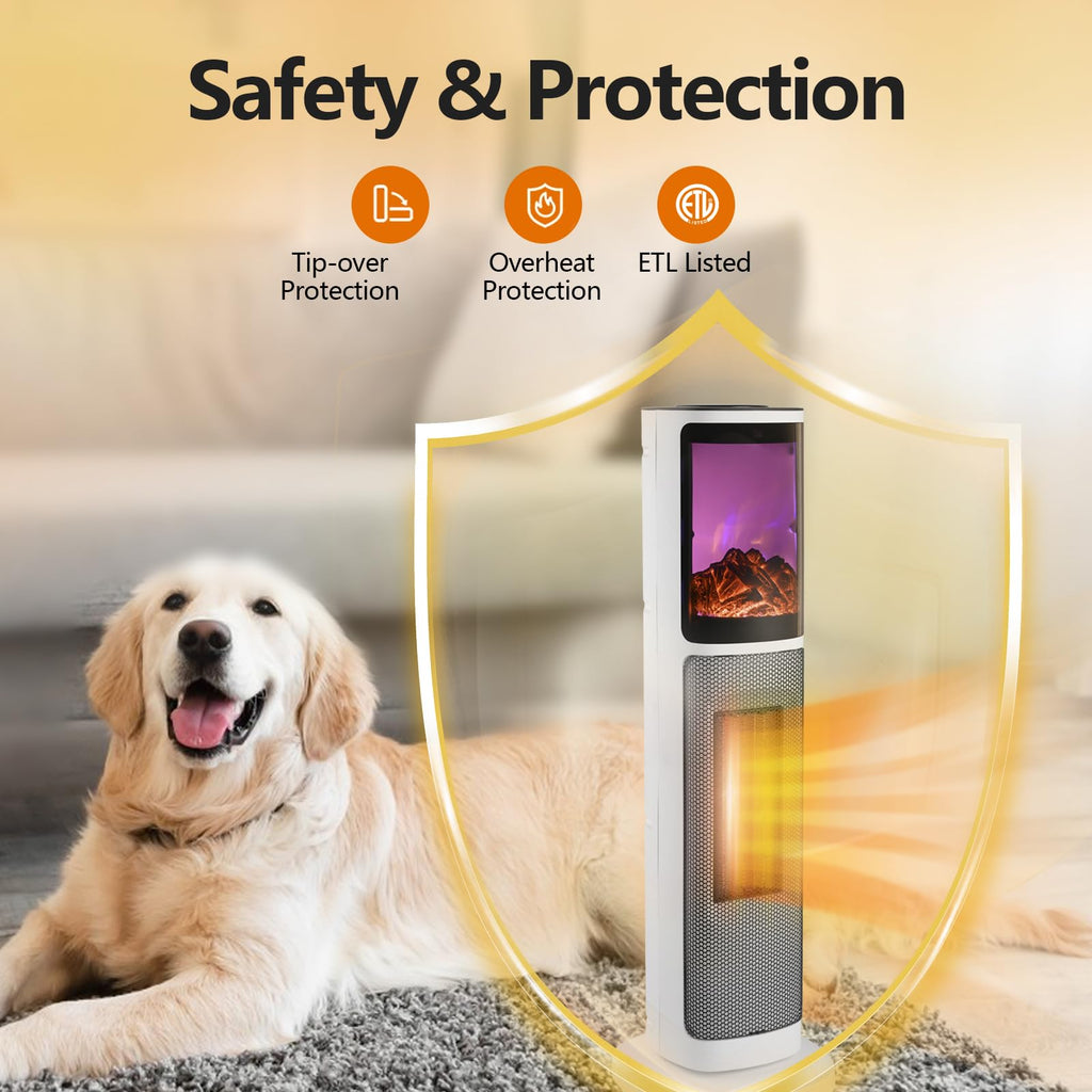 Oscillating Ceramic Tower Space Heater 3D Flame Office