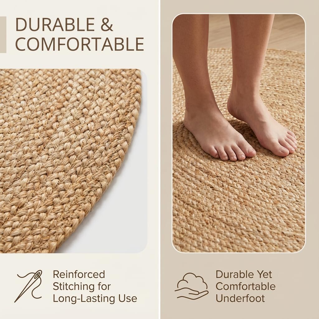 Boho Oval Jute Rug - Reversible Natural Fiber Hearth Carpet- Eco Friendly Floor Covering