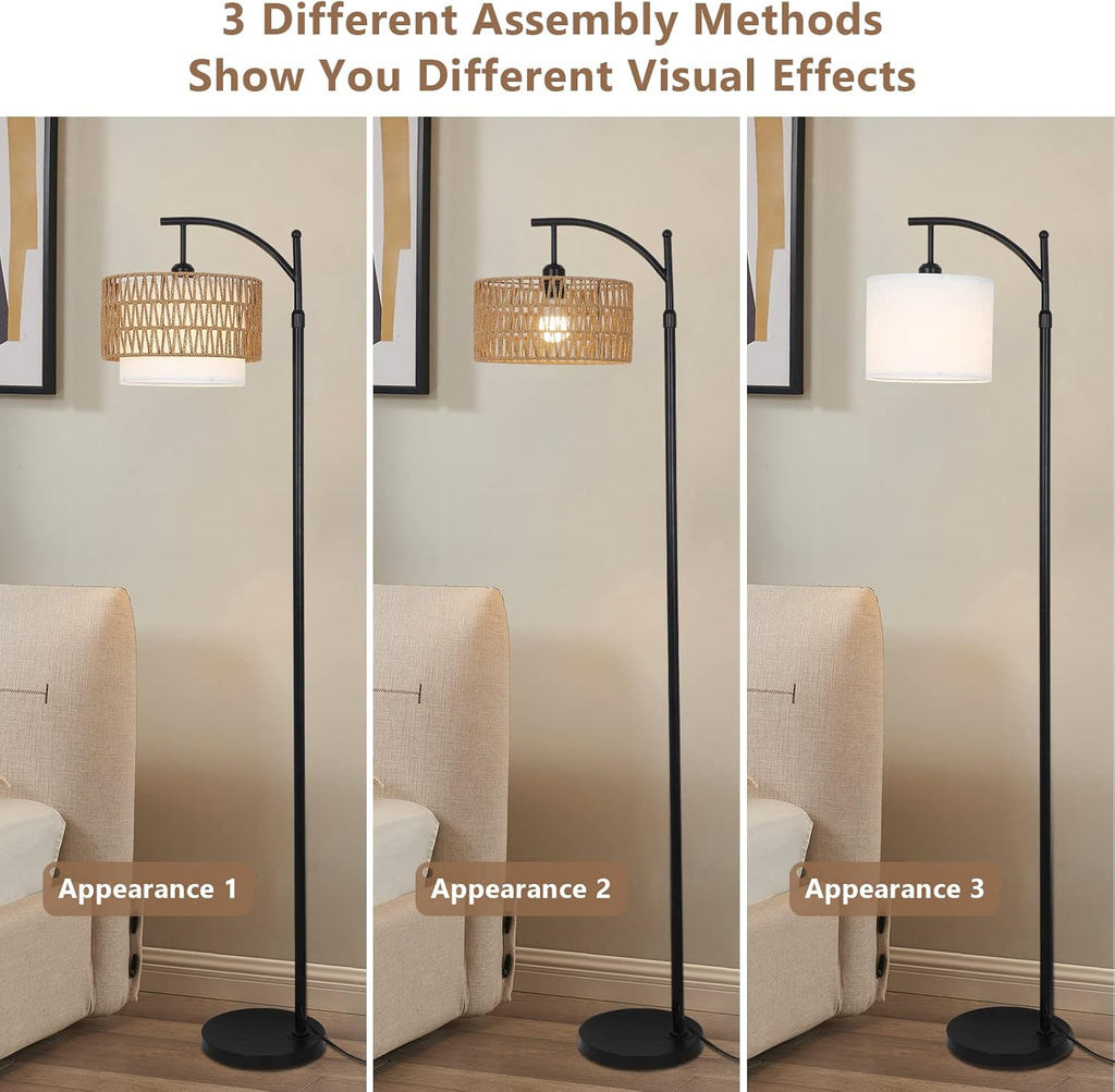 Arc Floor Lamp with 3 Color Temperatures, Farmhouse Floor Lamps with Remote & Dimmable Bulb