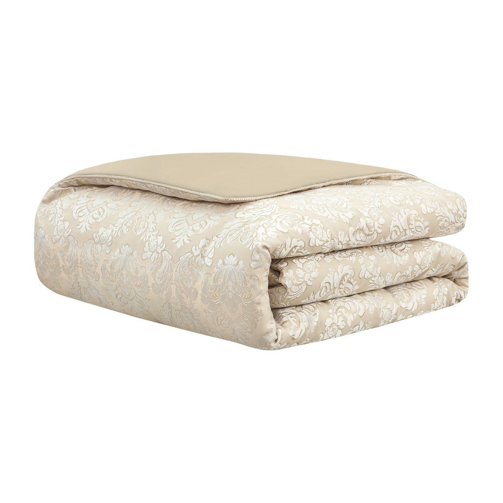 9-Piece Elegant Damask Comforter Set, Beige White