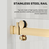 56-60.in W x 72.in H Frameless Shower Door, Water Repellent Gold Shower Door with SGCC Clear Tempered Glass