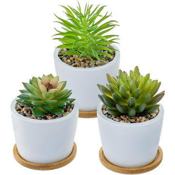 Mini Artificial Succulent Plants in Ceramic Pots, Set of 3