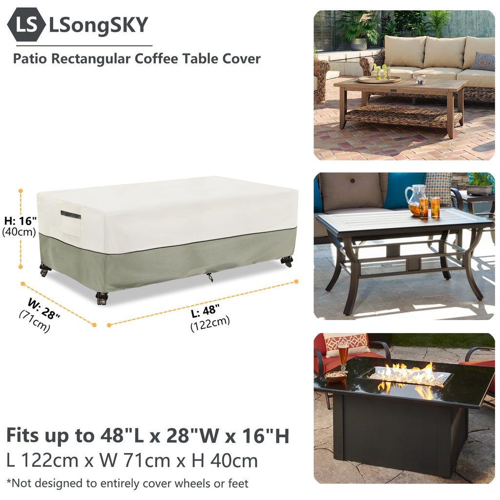 Outdoor Coffee Table Cover, Waterproof Rectangular Patio Small Side Table Cover, 48 x 28 x 16 inch, Outdoor Table Covers