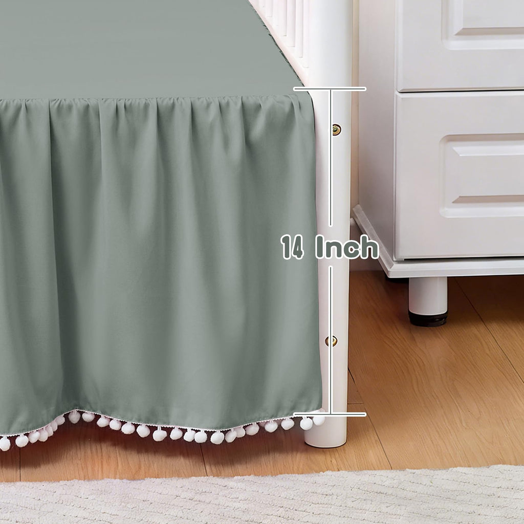 Crib Bed Skirt Gray Pompom Ruffled Dust Ruffle 28x52 Inch 14 Drop