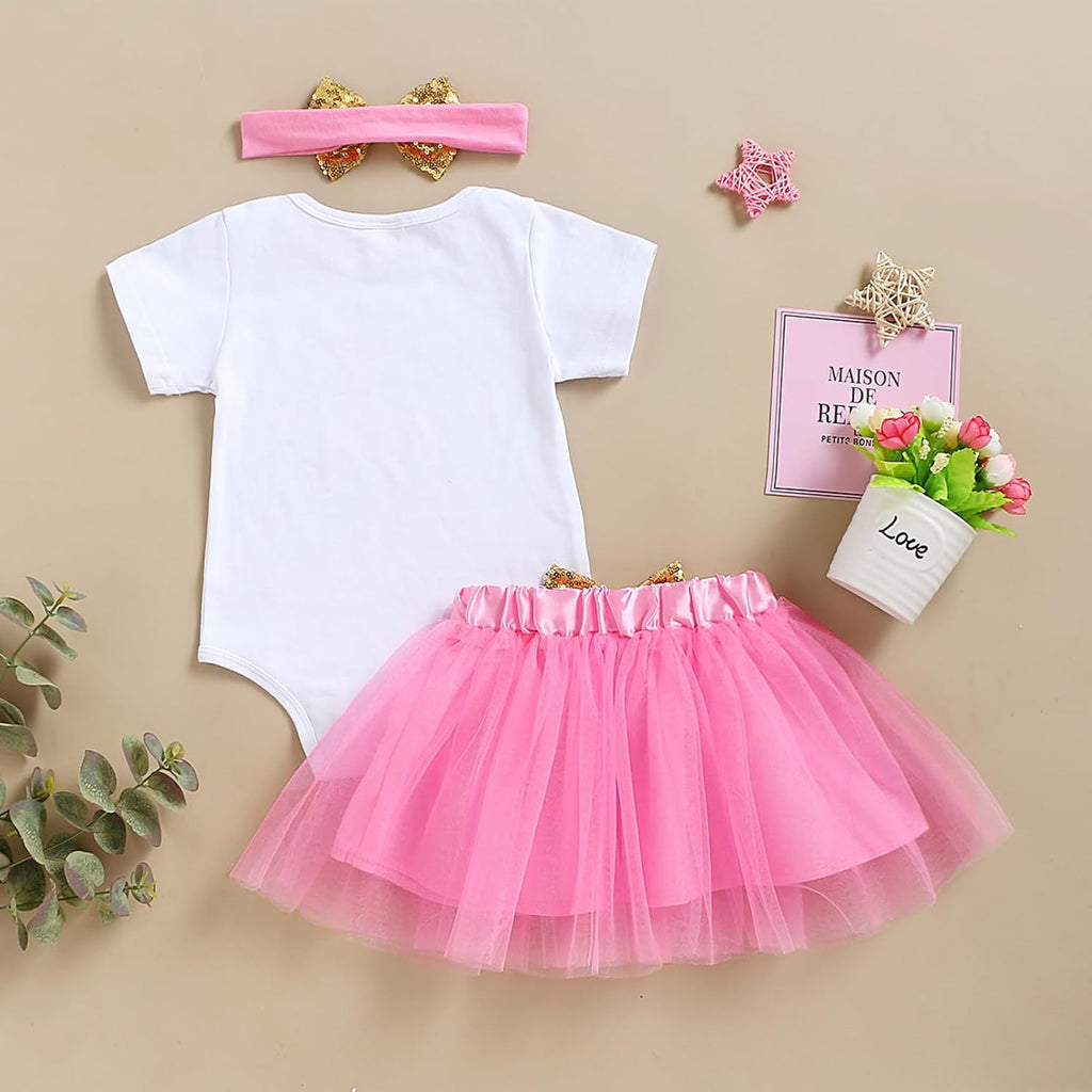 Baby Girl Birthday Cake Smash Outfit Toddler Girl My 1st Birthday Romper Tutu Skirt with Headband Clothes Set