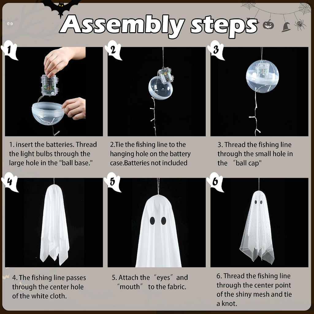 Halloween Decorations outdoor/indoor- Hanging Ghost Decor with Light,Halloween Ornaments,Hallowee n Decor - Set of 3